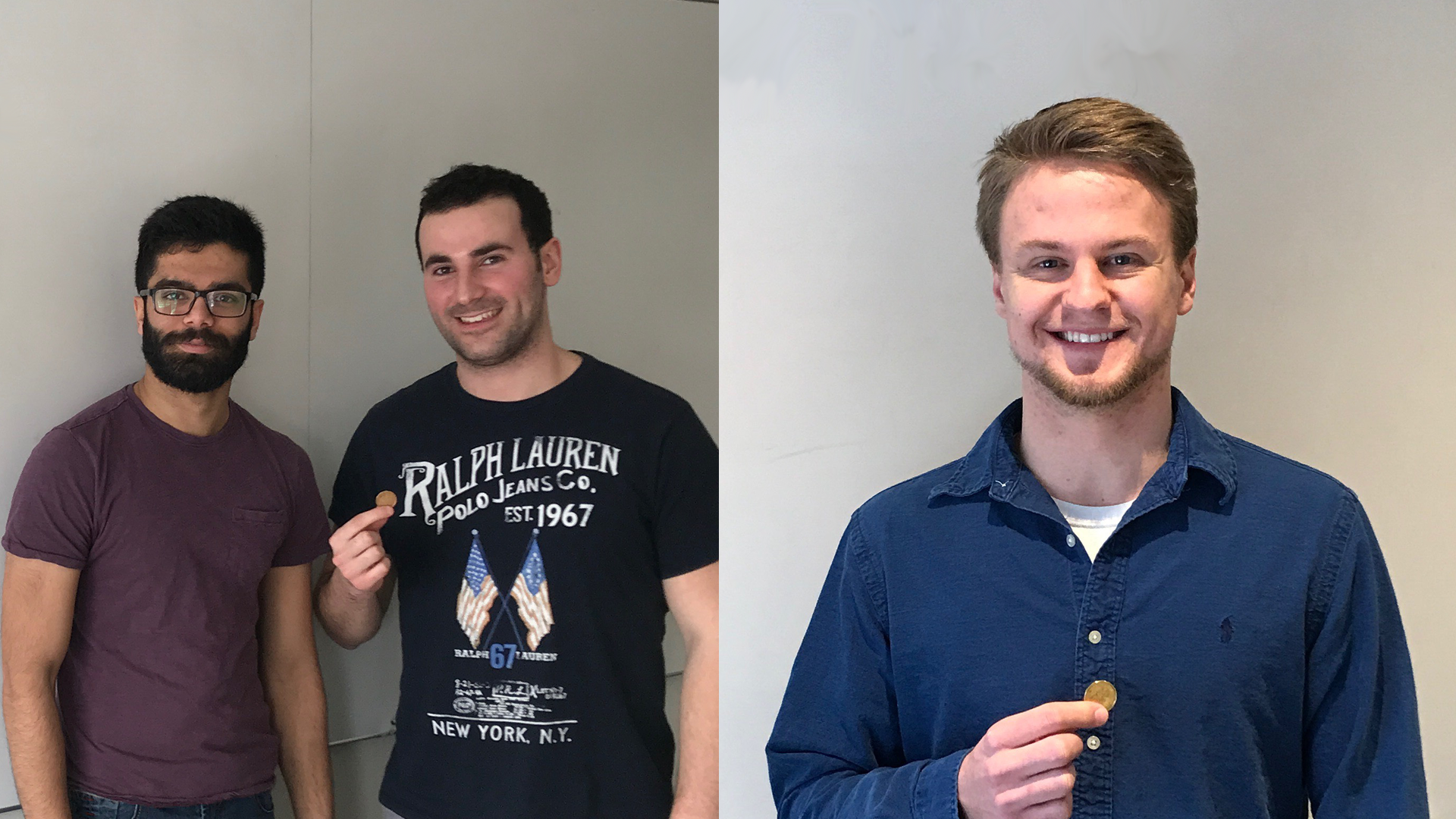 Students from the 2018 Micro-Tyco teams, each holding their $1 in seed funding