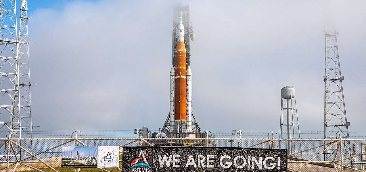 a single rocket stands on a launchpad at the Kennedy Space Center