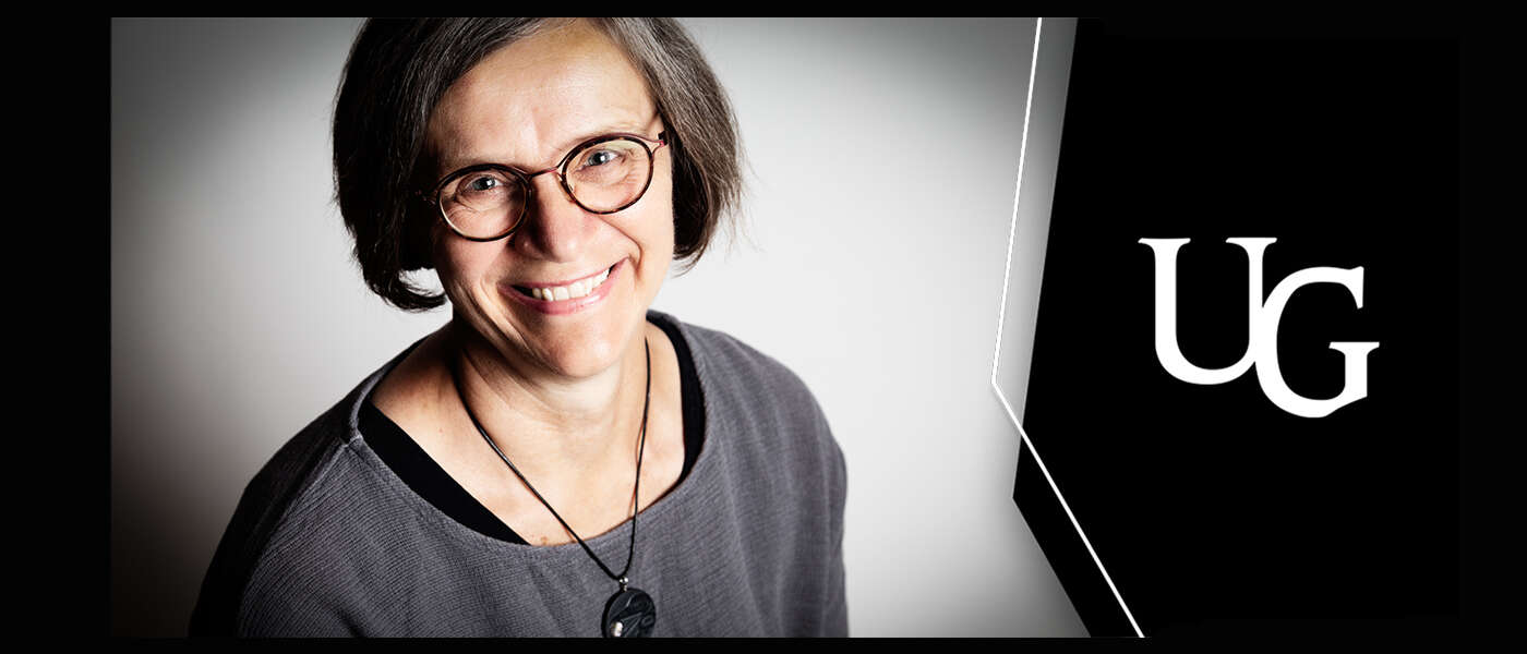 A headshot of Dr. Deborah Stienstra and the UG logo