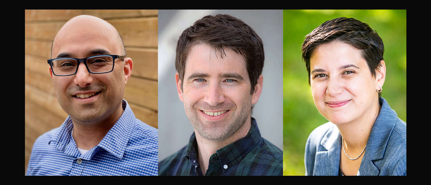 Headshots of Drs. Cezar Khursigara, Matthew Sorbara and Giannina Descalzi against a black background