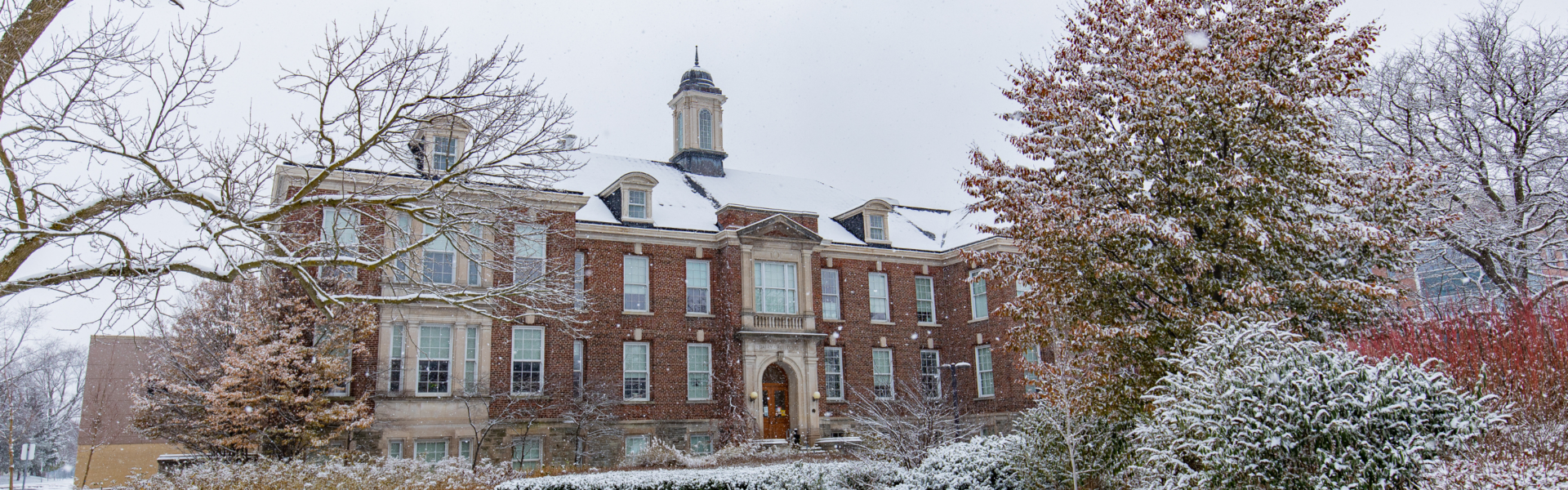 The food science building on a snowy day.