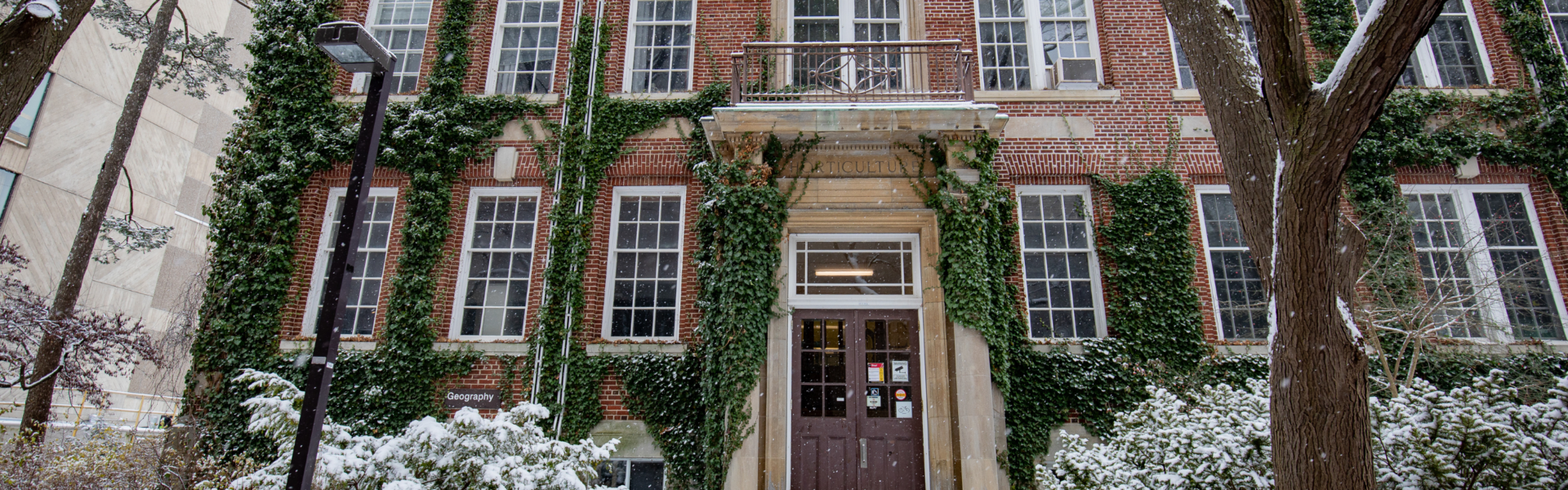 The Hutt building on a snowy day.