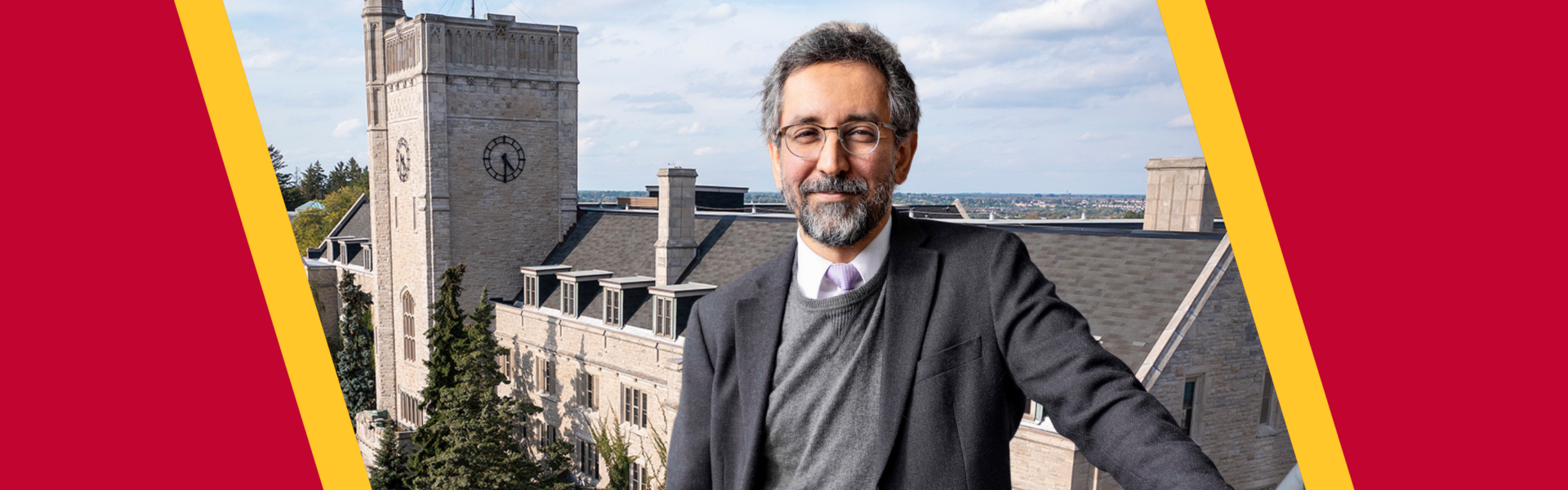 Dr. Mazyar Fallah imposed over a photo of Johnston Hall