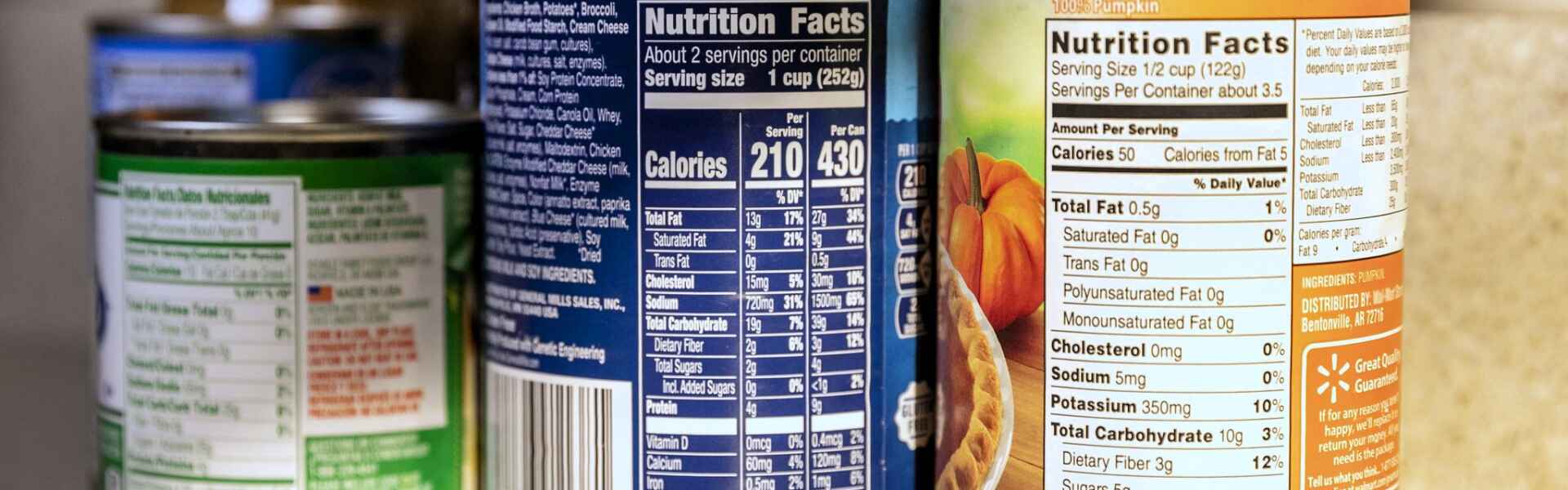 Nutrition Facts labels on 3 cans